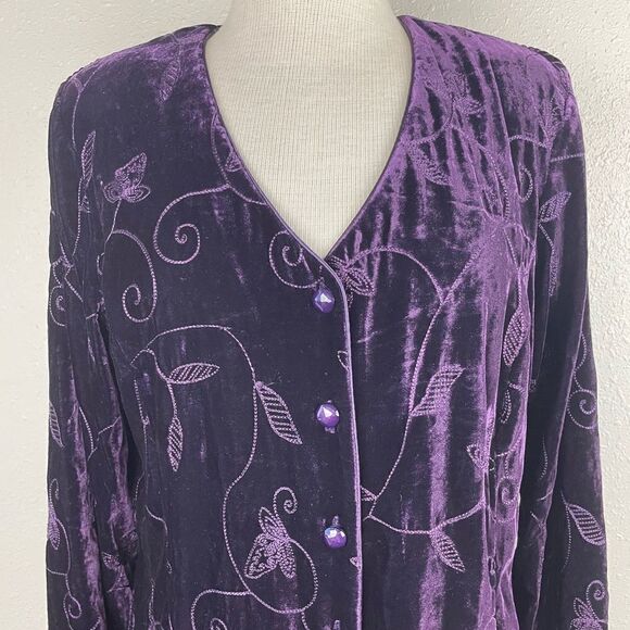 NWOT Coldwater Creek Purple Velour Button Down Jacket Top Size L EUC - Picture 2 of 5